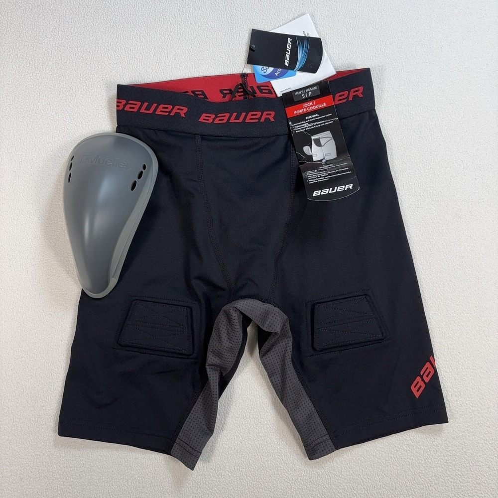NEW‎ Bauer Essential Compression Jock Shorts Men's S Black Protective Cup Hockey